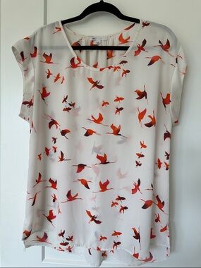 DR2 White Blouse with Orange Bird Print